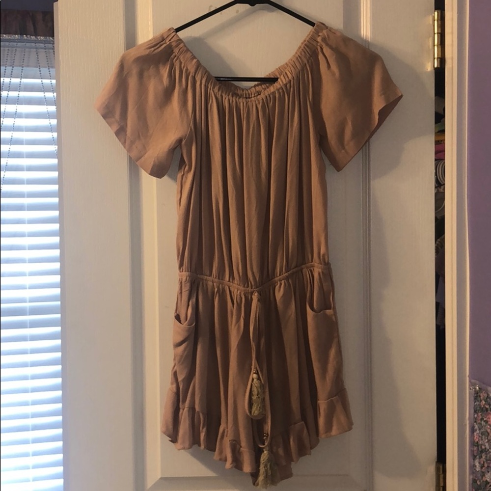 Juniors Tan Off the shoulder Romper